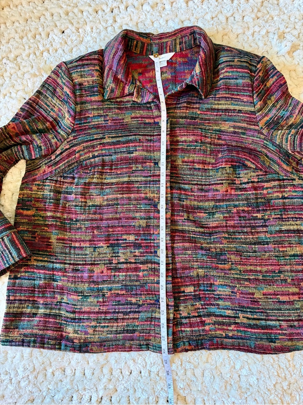 CJ Banks 2X Multicolor Textured Knit Jacket Button Front Artsy Boho - Picture 5 of 9
